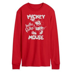 Men's - Disney - Mickey Mouse Hello Folks Long Sleeve Graphic T-Shirt - 1 of 3