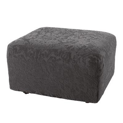 Stretch Jacquard Damask Ottoman Slipcover Gray - Sure Fit