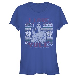 Juniors Womens Star Wars Ugly Christmas Leia I Love Yule T-Shirt - 1 of 3