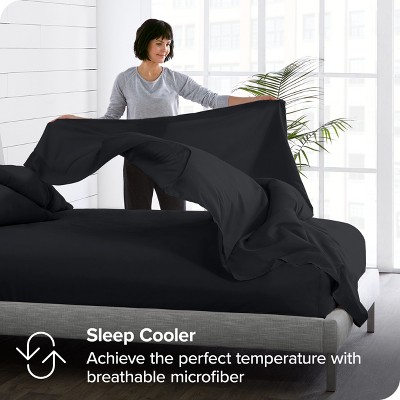 Twin/Twin XL Black Double Brushed Microfiber Flat Sheet Set