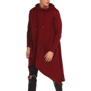 COOFANDY Men's Hooded Poncho Cape Cloak Casual Asymmetric Hem Hoodie Sweatshirts Wine Red L - 1 of 4