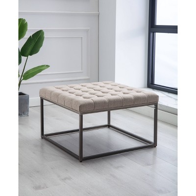 28" Square Button Tufted Metal Ottoman - WOVENBYRD
