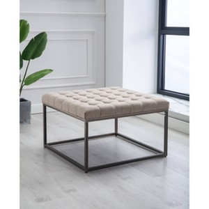 28" Square Button Tufted Metal Ottoman - WOVENBYRD - 1 of 4