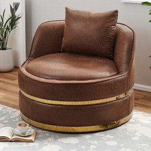 Velvet 360-degree Swivel Barrel Chair with Padded Seat and Stainless Steel Base - 1 of 3