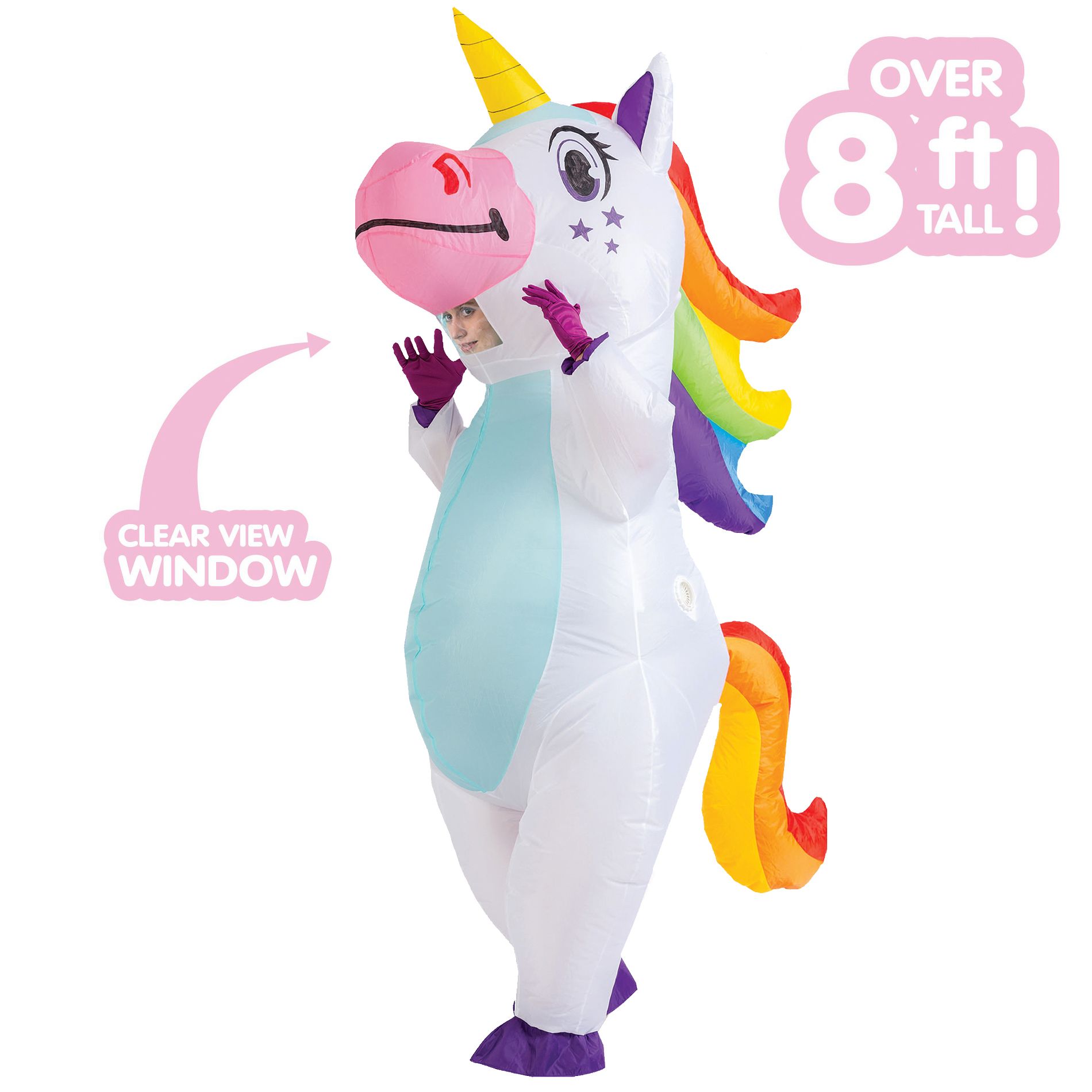 Joyfy Halloween Costume for Adult, Unicorn Halloween Inflatable Full Body Costume for Halloween Party Cosplay(X-Large(75In) -White