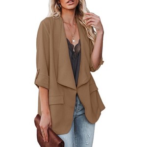Womens Casual Blazer Jackets Roll Up Long Sleeve Open Front Jacket Loose Fit Longline Blazer Work Office Business Blazers - 1 of 4