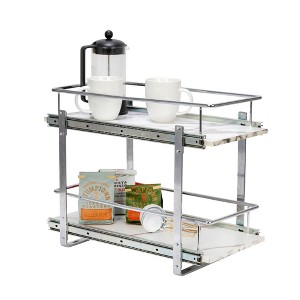 Glidez Chrome-Plated Steel and Faux Marble Pull-Out/Slide-Out Storage Organizer for Under Sink or Cabinet - 2-Tier Design - White and Chrome - 1 of 4