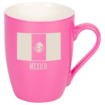 Elanze Designs Mexico Mexican Flag 10 Ounce Ceramic Laser-Etched Engraved Drinkware Mug, Metallic Princess Pink