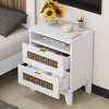 INFURNIC Nightstands 2-Drawer Farmhouse Wooden Nightstand with Wooden Strip Decoration and Metal Handle for Bedroom, White, 20.08"*11.81"*25.98" - 3 of 4