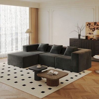 106.7" Corduroy Modular Boneless L-Shaped Sectional Sofa with Ottoman, High-Density Memory Foam, Flexible Configurations, Plush Cushions