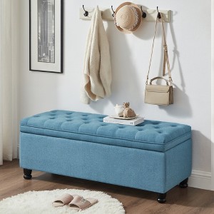 45.00"Upholstered tufted button storage bench ,Linen fabric entry bench with spindle wooden legs, Bed bench- Dark Gray - 1 of 4