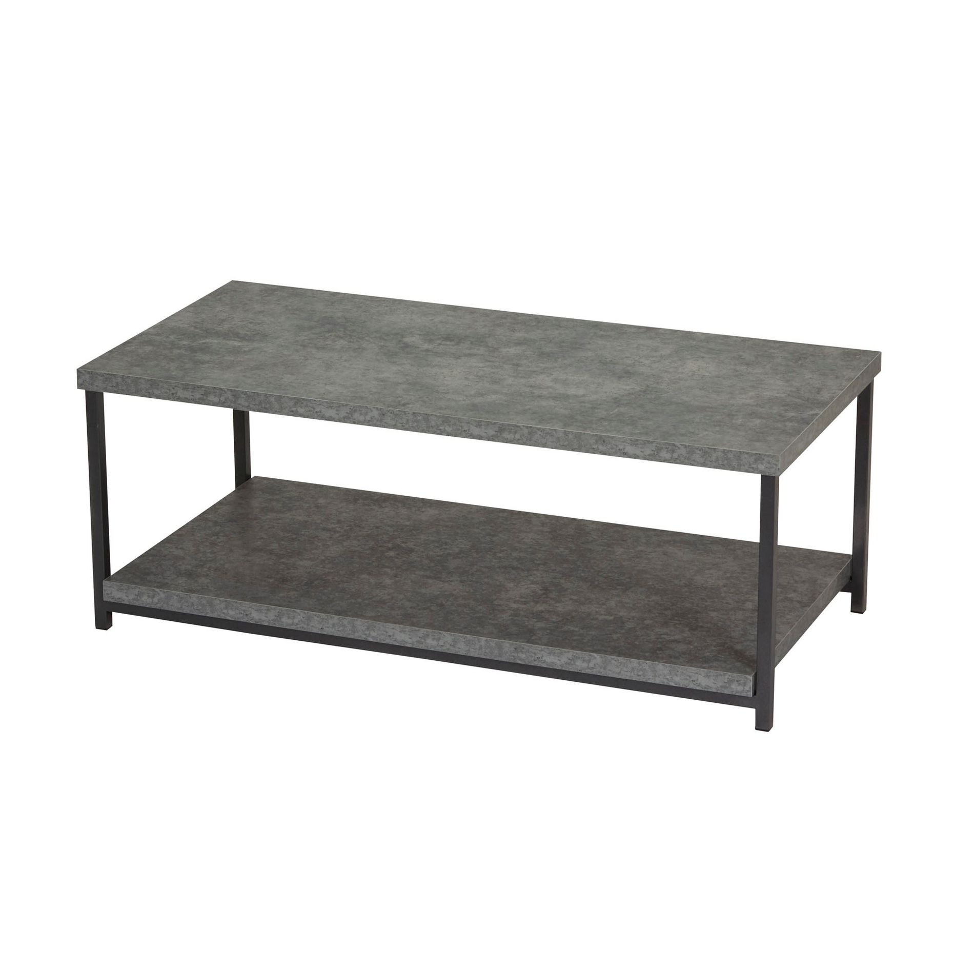Jamestown Rectangular Coffee Table with Storage Shelf Rustic Slate Concrete and Black Metal