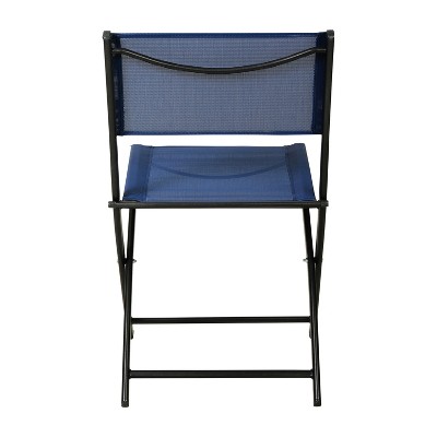 Navy Polyester Armless Folding Chairs with Black Steel Frame, Set of 2