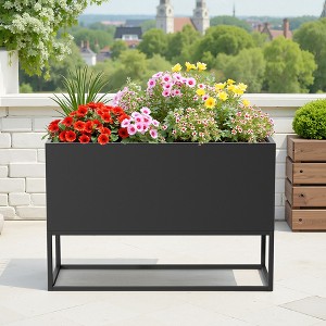Wooakway 18"H*36"W*18"D Metal Planter Box with Drainage Holes Garden Bed for Garden Yard Balcony Planter Pot Plants Vegetables - 1 of 4