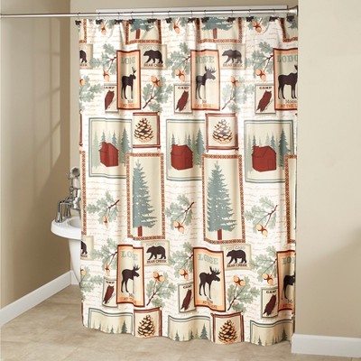 Lakeside Rustic Shower Curtain - Mountain Lodge Wilderness Bathroom Decor - Moose & Bear