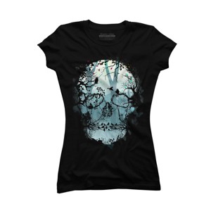 Junior's Design By Humans Dark Forest Skull By sitchko T-Shirt - 1 of 3