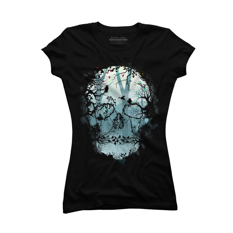 Junior's Design By Humans Dark Forest Skull By sitchko T-Shirt, 1 of 4