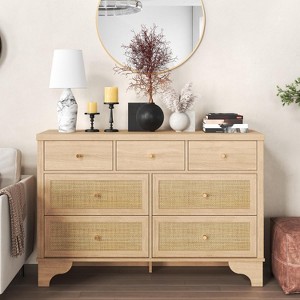 Rattan 7-Drawer Dresser for Bedroom, Wooden Chest of Drawers with Deep & Small Storage Compartments for Entryway, Living Room, Hallway - 1 of 4