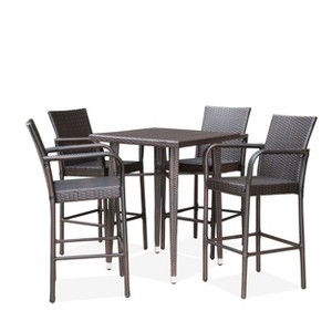 Christopher Knight Home Colbin Outdoor Wicker 5 Piece Square Bar Set, Multibrown - 1 of 4