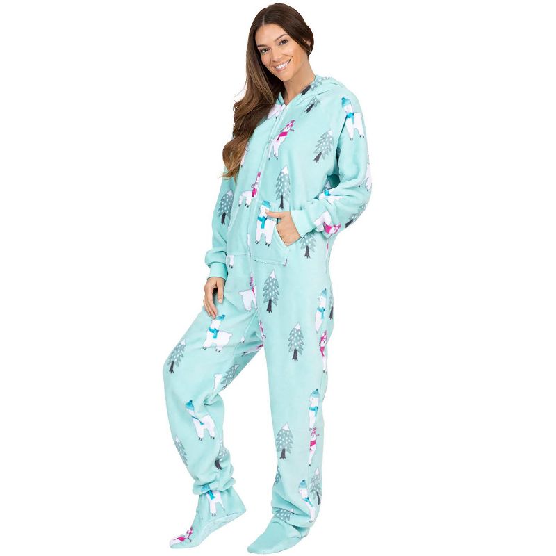 Footed Pajamas - Winter Llamas Adult One-Piece Pajama Jumpsuits, 2 of 5