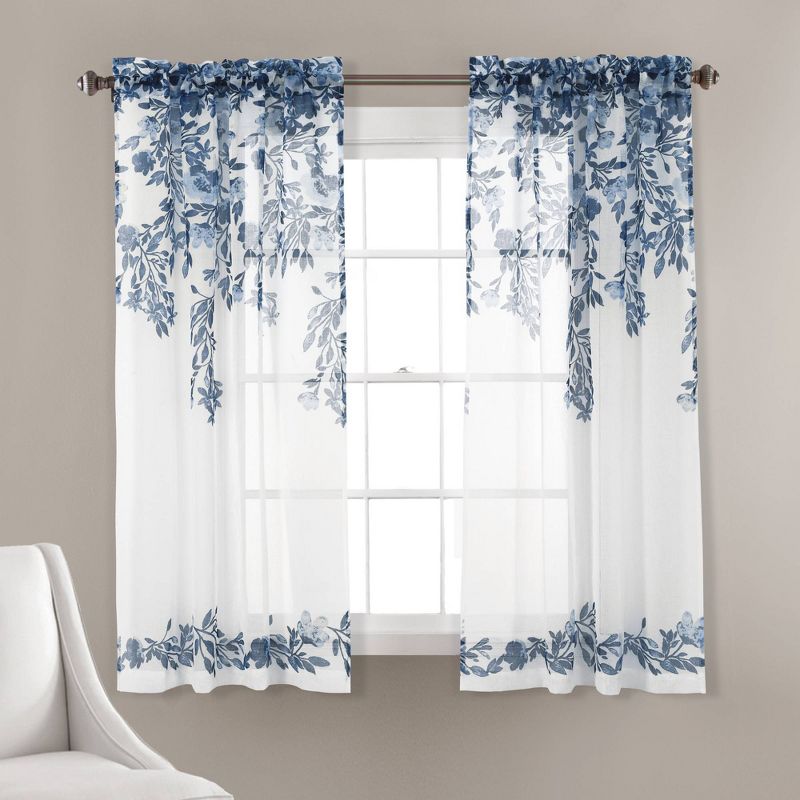 Set of 2 Tanisha Sheer Window Curtain Panels Navy Blue - Lush Décor, 1 of 8