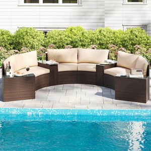 Costway 7 PCS Patio Furniture Set with Tempered Glass Top Side Tables Back & Seat Cushions - 1 of 4