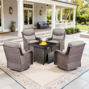 Gymojoy 5/7PCS Outdoor Swivel Chair 6-inch Thick Cushion with Fire Pit Table Patio Furniture Set - 1 of 4