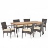 Clayton 7pc Acacia Wood & Iron Dining Set - Teak/Brown/Cream - Christopher Knight Home: 6-Seat Garden Furniture with Cushions - 2 of 4