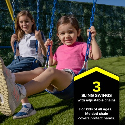 Sportspower Blue and Yellow Metal Swing Set with Slide