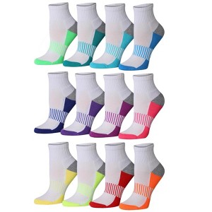 Tipi Toe Women's 12-Pairs Running & Athletic Sports Performance White Wonders with Rainbow Revelations Quarter Socks - 1 of 4