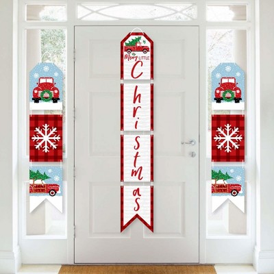 Big Dot of Happiness Merry Little Christmas Tree - Hanging Vertical Paper Door Banners - Red Christmas Party Wall Decoration Kit - Indoor Door Decor