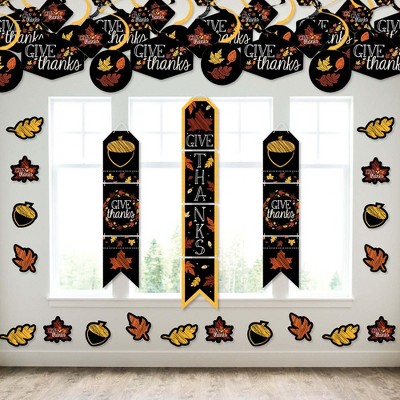 Big Dot of Happiness Give Thanks - Wall and Door Hanging Decor - Thanksgiving Party Room Decoration Kit