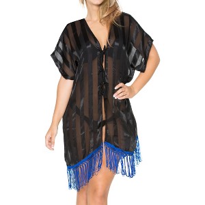 LA LEELA Women's Summer Vacation Holiday Wear Beach Open Front Holiday Duster Beachwear Cardigans XL-XXL Dark Sapphire_AB745 - 1 of 4