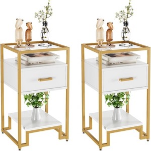 Nightstand Set of 2, Mid Century Modern End Table with 3-Tier Storage - 1 of 4