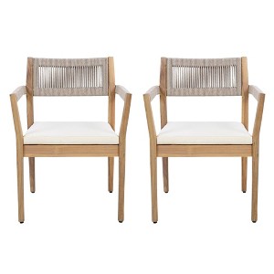 NAYSAYE Patio Dining Sets Braided Acacia Wood Dining Chairs with Cushions and Armrests for Garden Poolside, Teak and Beige, 23.25"*21.5"*32.25" - 1 of 4