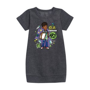 - Karma's World - Speak Through Art Graphic Short Sleeve Fleece Dress - 1 of 3