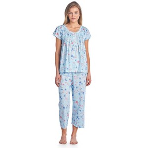 Casual Nights Women's Short Sleeve Lace Dot Capri Pajama Set - 1 of 4