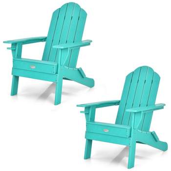 Tangkula 2PCS Folding Adirondack Chair Outdoor Adirondack Chair Weather Resistant Lounger  for Backyard Porch Poolside Turquoise/Grey/White/Black