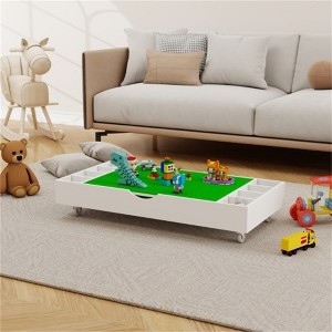 YONWAY Kids 2 in 1 Play Table,Compartments,Compatible with LEGO Building Block,Modern Activity Learning Table Game Furniture-White - 1 of 4