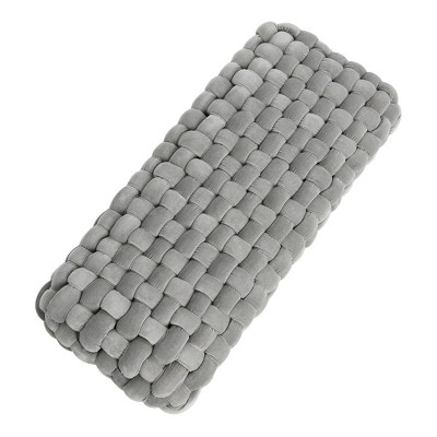 Modern Boho 44.5" Chunky Woven Velvet Bench with Solid Wood Legs, Gray & Black