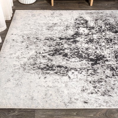 Ivory and Charcoal Abstract Synthetic Area Rug