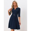 Allegra K Women's V Neck 3/4 Sleeve Belted Elegant Dresses with Pockets - 3 of 4