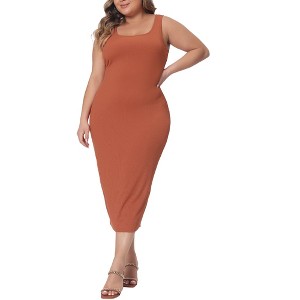 Agnes Orinda Women's Plus Size Beach Club Party Sleeveless Back Split Midi Bodycon Dresses - 1 of 4