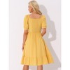 Allegra K Women's Square Neck Puff Short Sleeve Ruffle Summer Smocked Dress - 3 of 4