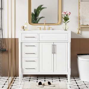 Akoasm 36 Inch Wood Bathroom Vanity Storage Cabinet With Tip-out Drawers, Adjustable Shelf(With Resin Sink) - 1 of 4