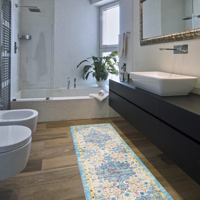 Blue and Ivory Bohemian Anti-Fatigue Standing Mat