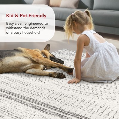Nova Bohemian Gray Striped Synthetic 4' x 6' Area Rug