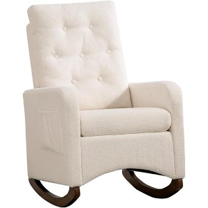 Rocking Chair Nursery in Fabric with High Backrest, Comfy Glider Rocking Chair Accent Chair, Side Pocket and Rubber Wood Legs - 1 of 4