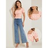 INSPIRE CHIC Women's Ruched Front Short Sleeve Floral Cropped Tops - 2 of 4