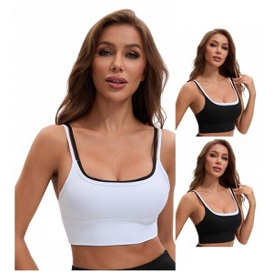INSPIRE CHIC Women's Double Spaghetti Strap Longline Full Coverage Workout Padded Sports Bras 3 Packs - 1 of 4